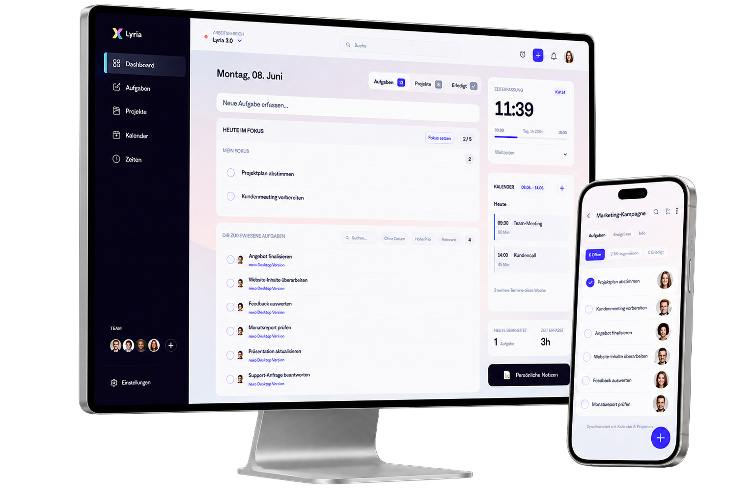 Lyria Software auf Monitor und Smartphone
