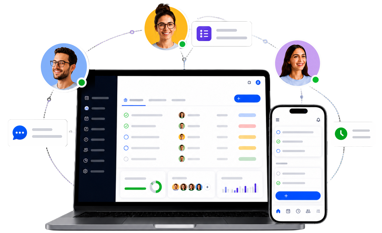Lyria Dashboard mit Aufgabenverwaltung, Kalender und Teamkommunikation