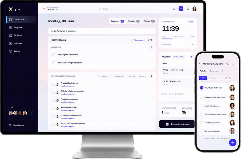 Lyria Projektmanagement Software Benutzeroberfläche