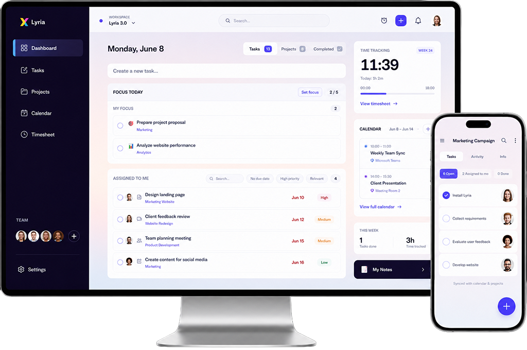 Lyria project management software for small teams